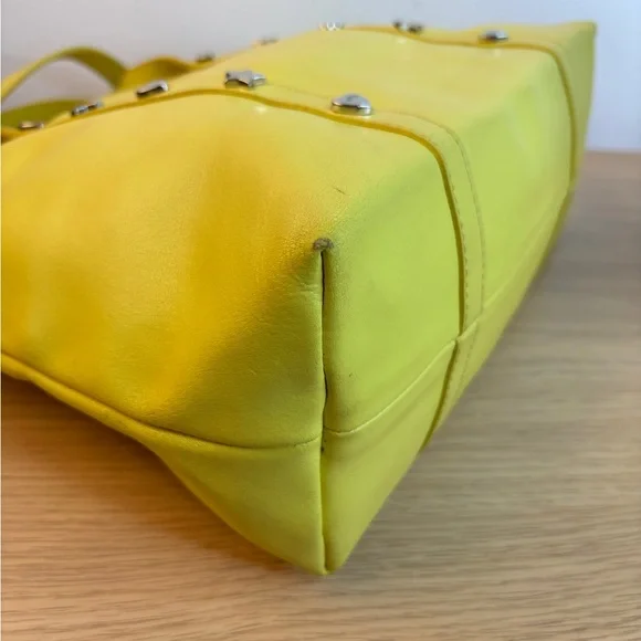 Furla Yellow Leather Tote Bag Made in Italy Heart Star Studded Shoulder Bag - Picture 11 of 14